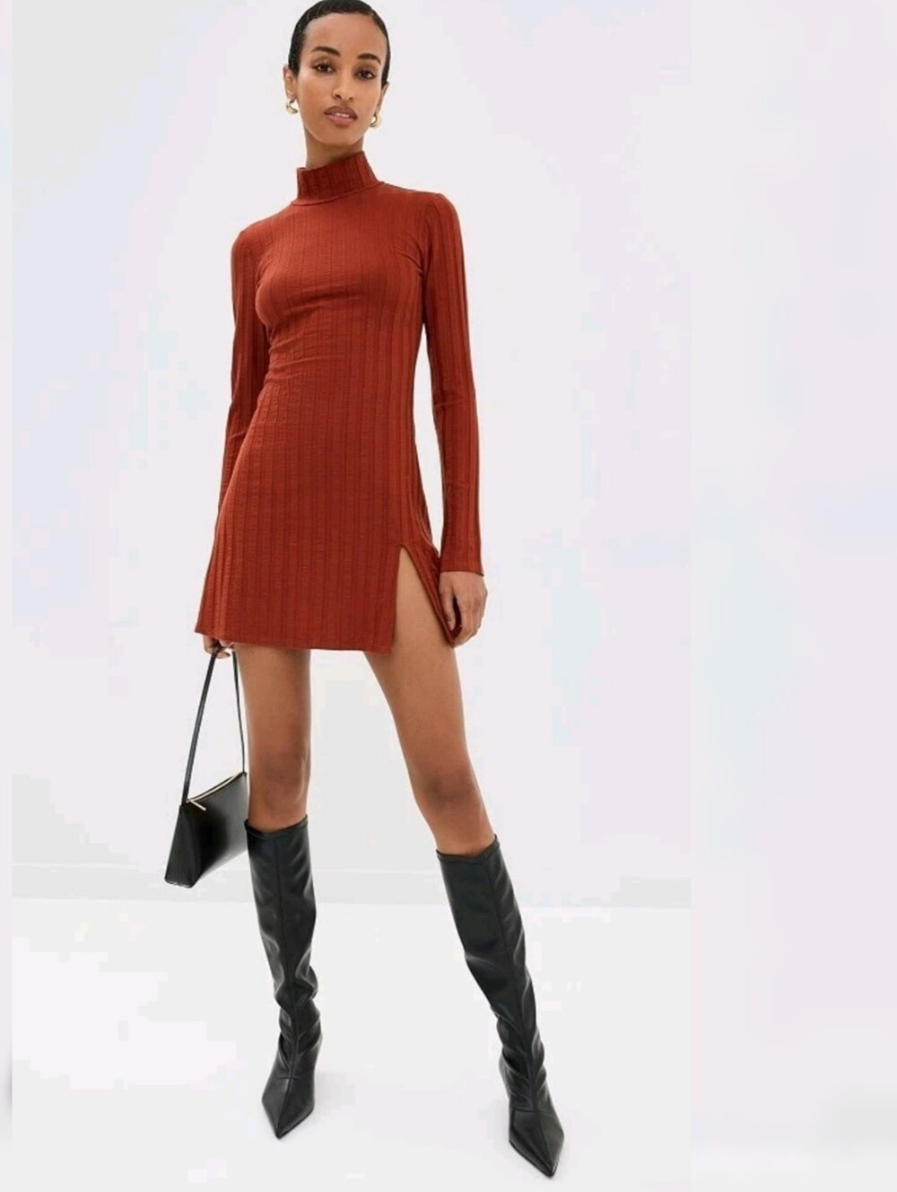 Reformation Libra Ribbed Mockneck Mini Dress XS Red